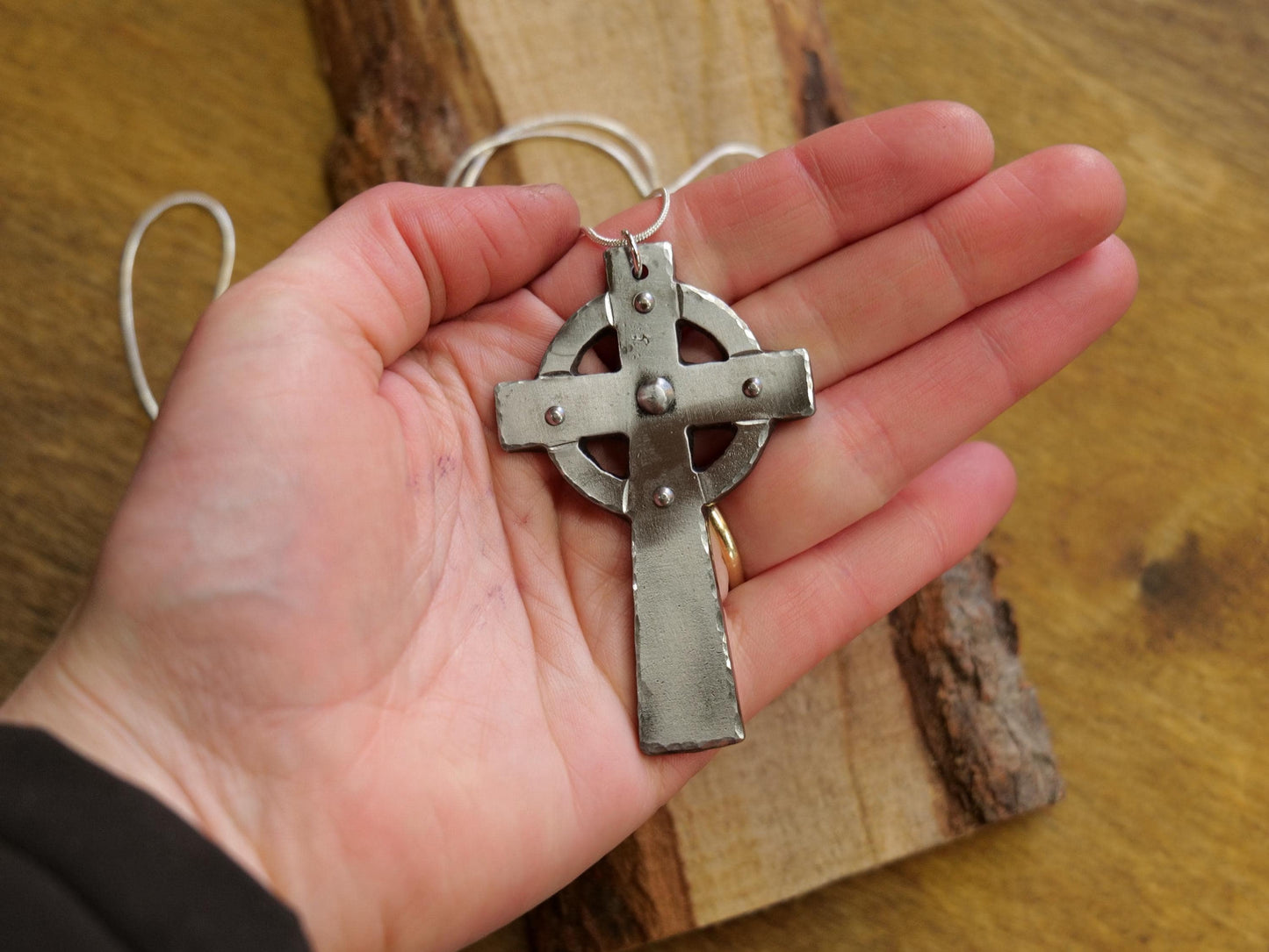 Hand Forged Steel Celtic Cross * Pectoral Cross Necklace * Hammered Cross Pendant * Christian Gift for Men or Women * Forged Cross Necklace