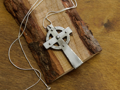 Hand Forged Steel Celtic Cross * Pectoral Cross Necklace * Hammered Cross Pendant * Christian Gift for Men or Women * Forged Cross Necklace