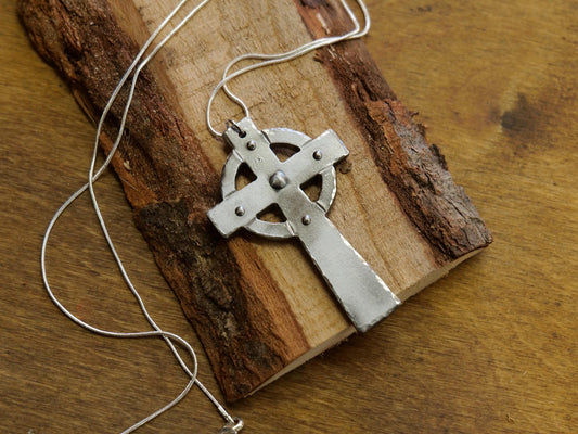 Hand Forged Steel Celtic Cross * Pectoral Cross Necklace * Hammered Cross Pendant * Christian Gift for Men or Women * Forged Cross Necklace