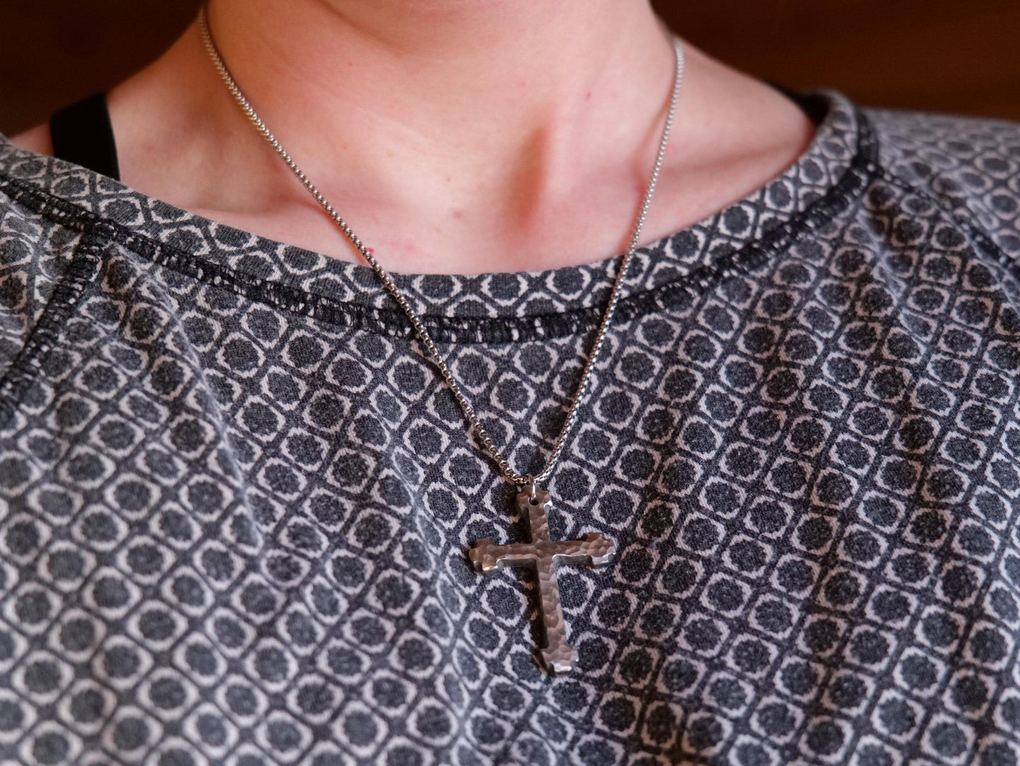 Hand Forged Stainless Steel Cross * Hammered Cross Pendant * Christian Gift for Men or Women * Forged Cross Necklace * Blocky Steel Necklace