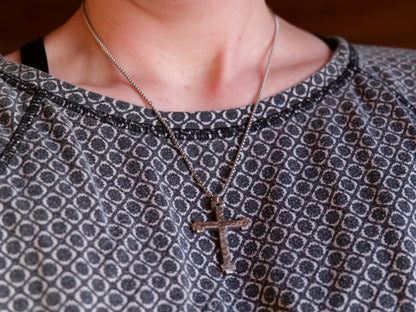 Hand Forged Stainless Steel Cross * Hammered Cross Pendant * Christian Gift for Men or Women * Forged Cross Necklace * Blocky Steel Necklace