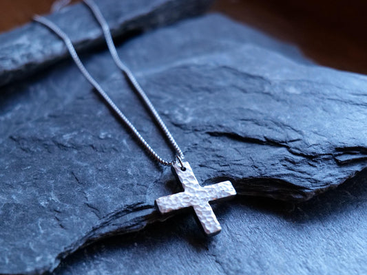 Hammered Stainless Steel Greek Cross Necklace * Plus Sign Pendant * Forged Cross Necklace * Handmade Steel Necklace