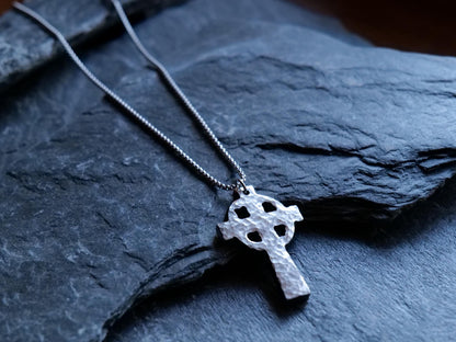 Forged Stainless Steel Celtic Cross * Hammered Cross Pendant * Christian Gift for Men or Women * Cross Necklace * Handmade Metal Necklace