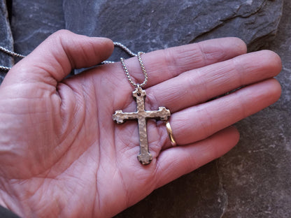 Hand Forged Stainless Steel Cross * Hammered Cross Pendant * Christian Gift for Men or Women * Forged Cross Necklace * Blocky Steel Necklace