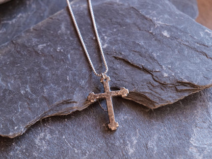 Hand Forged Stainless Steel Cross * Hammered Cross Pendant * Christian Gift for Men or Women * Forged Cross Necklace * Blocky Steel Necklace