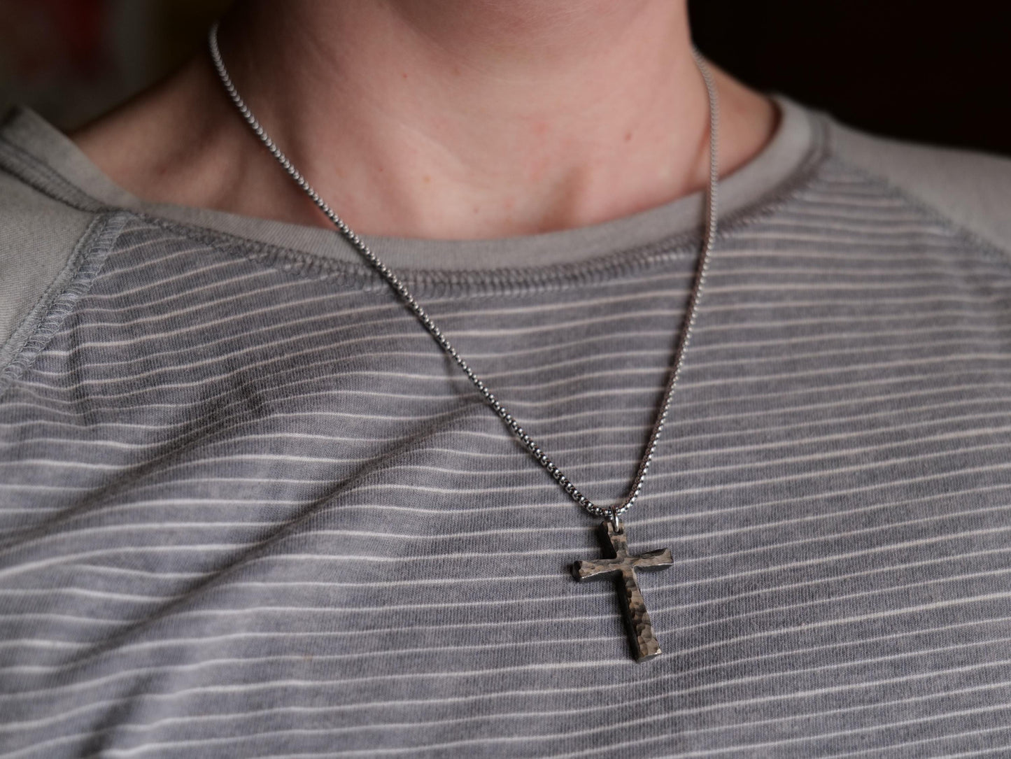 Forged Small Stainless Steel Cross * Hammered Cross Pendant * Christian Gift for Men Women * Forged Cross Necklace * Tapered Necklace