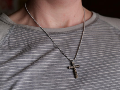 Forged Small Stainless Steel Cross * Hammered Cross Pendant * Christian Gift for Men Women * Forged Cross Necklace * Tapered Necklace