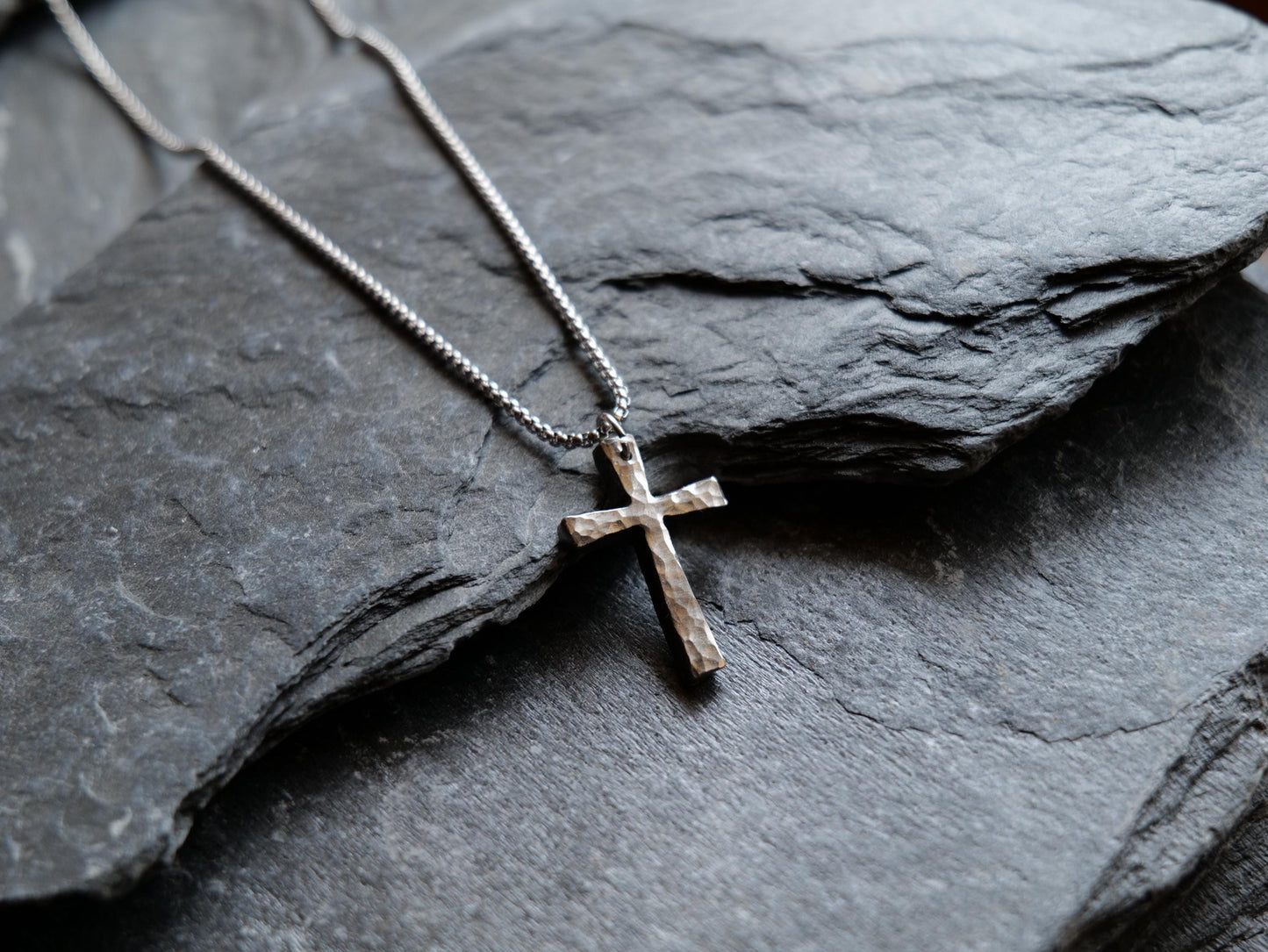 Forged Small Stainless Steel Cross * Hammered Cross Pendant * Christian Gift for Men Women * Forged Cross Necklace * Tapered Necklace