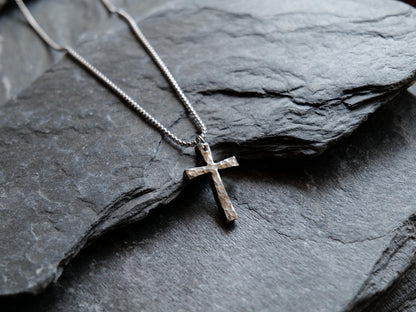 Forged Small Stainless Steel Cross * Hammered Cross Pendant * Christian Gift for Men Women * Forged Cross Necklace * Tapered Necklace