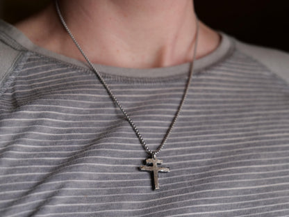 Tiny Forged Stainless Steel Patriarchal Cross Necklace * Cross of Lorraine Necklace * Gift for Men or Women * Double Cross Necklace * Slovak