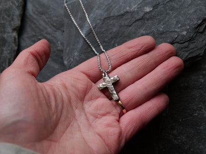 Small Forged Stainless Steel Cross * Hammered Basic Cross Pendant * Christian Gift for Men or Women * Forged Cross Necklace *Jewelry Basic