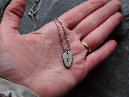 Tiny Shield of Faith Pendant* Stainless Steel Pendant * Christian Gift for Men or Women * Forged Armor of God Necklace * Gift for Him or Her