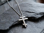Large Tri Bar Stainless Steel Cross Necklace * Hammered Orthodox Cross Pendant * Christian Gift for Men or Women * Forged Three Bar Cross