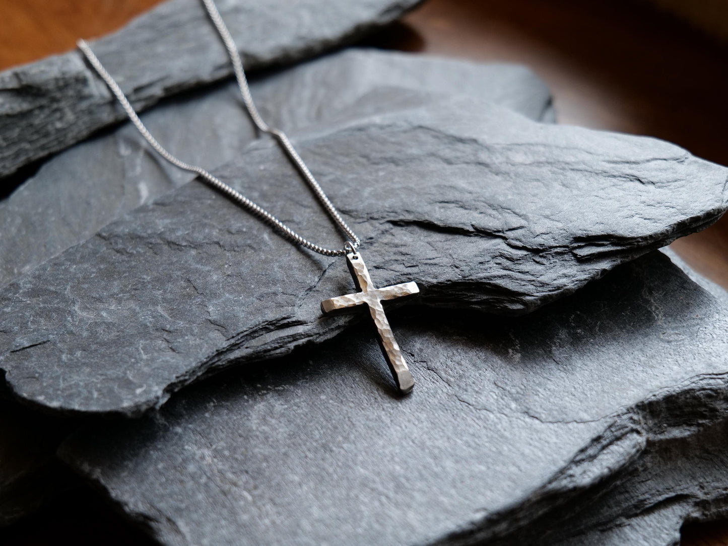 Hand Forged Stainless Steel Cross * Hammered Cross Pendant * Christian Gift Men or Women * Forged Cross Necklace * Handmade Skinny Necklace