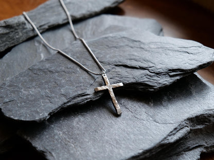 Hand Forged Stainless Steel Cross * Hammered Cross Pendant * Christian Gift Men or Women * Forged Cross Necklace * Handmade Skinny Necklace