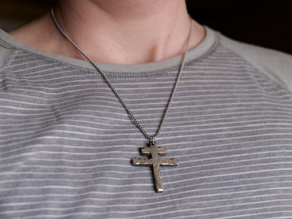 Hand Forged Stainless Steel Patriarchal Cross Necklace * Cross of Lorraine Necklace * Gift for Men or Women * Double Cross Necklace * Slovak