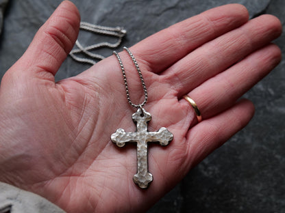 Forged Large Stainless Steel Catholic Cross * Orthodox Cross Pendant * Gift for Men or Women * Forged Cross Necklace * Handmade Necklace