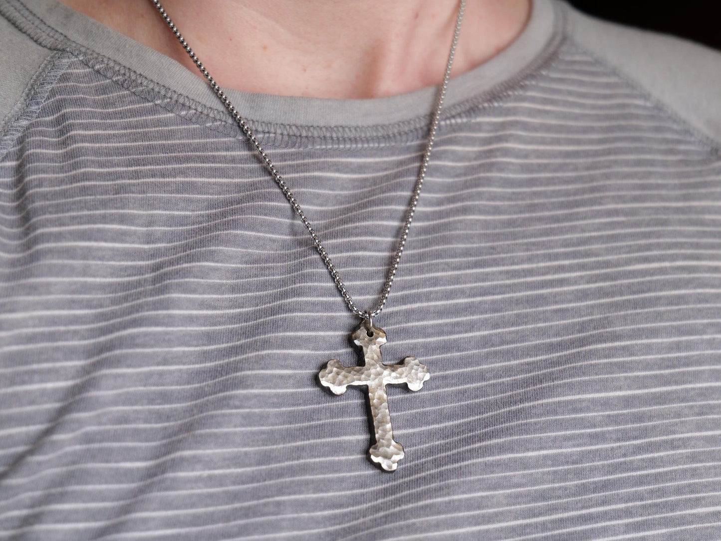 Forged Large Stainless Steel Catholic Cross * Orthodox Cross Pendant * Gift for Men or Women * Forged Cross Necklace * Handmade Necklace