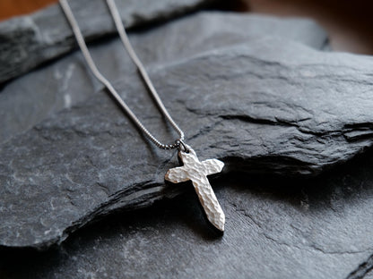 Hand Forged Pointed Stainless Steel Cross * Hammered Cross Pendant * Christian Gift for Men Women * Forged Cross Necklace *Handmade Necklace