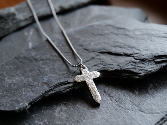 Hand Forged Pointed Stainless Steel Cross * Hammered Cross Pendant * Christian Gift for Men Women * Forged Cross Necklace *Handmade Necklace