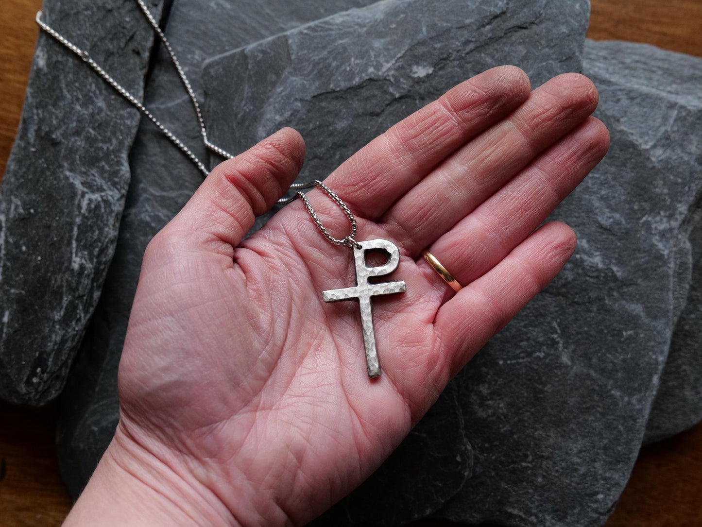 Forged Stainless Steel Monogrammatic Cross * Tau-Rho Cross Pendant * Gift for Men or Women * Forged Cross Necklace * Handmade Steel Necklace