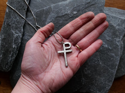 Forged Stainless Steel Monogrammatic Cross * Tau-Rho Cross Pendant * Gift for Men or Women * Forged Cross Necklace * Handmade Steel Necklace