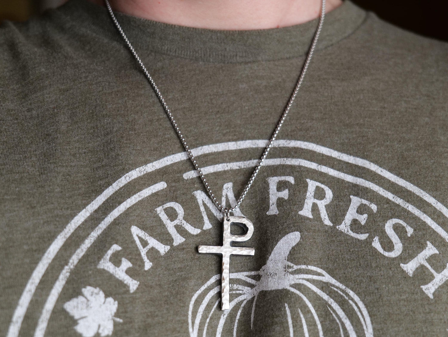 Forged Stainless Steel Monogrammatic Cross * Tau-Rho Cross Pendant * Gift for Men or Women * Forged Cross Necklace * Handmade Steel Necklace