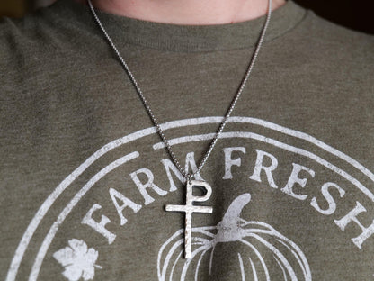 Forged Stainless Steel Monogrammatic Cross * Tau-Rho Cross Pendant * Gift for Men or Women * Forged Cross Necklace * Handmade Steel Necklace
