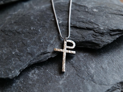 Forged Stainless Steel Monogrammatic Cross * Tau-Rho Cross Pendant * Gift for Men or Women * Forged Cross Necklace * Handmade Steel Necklace
