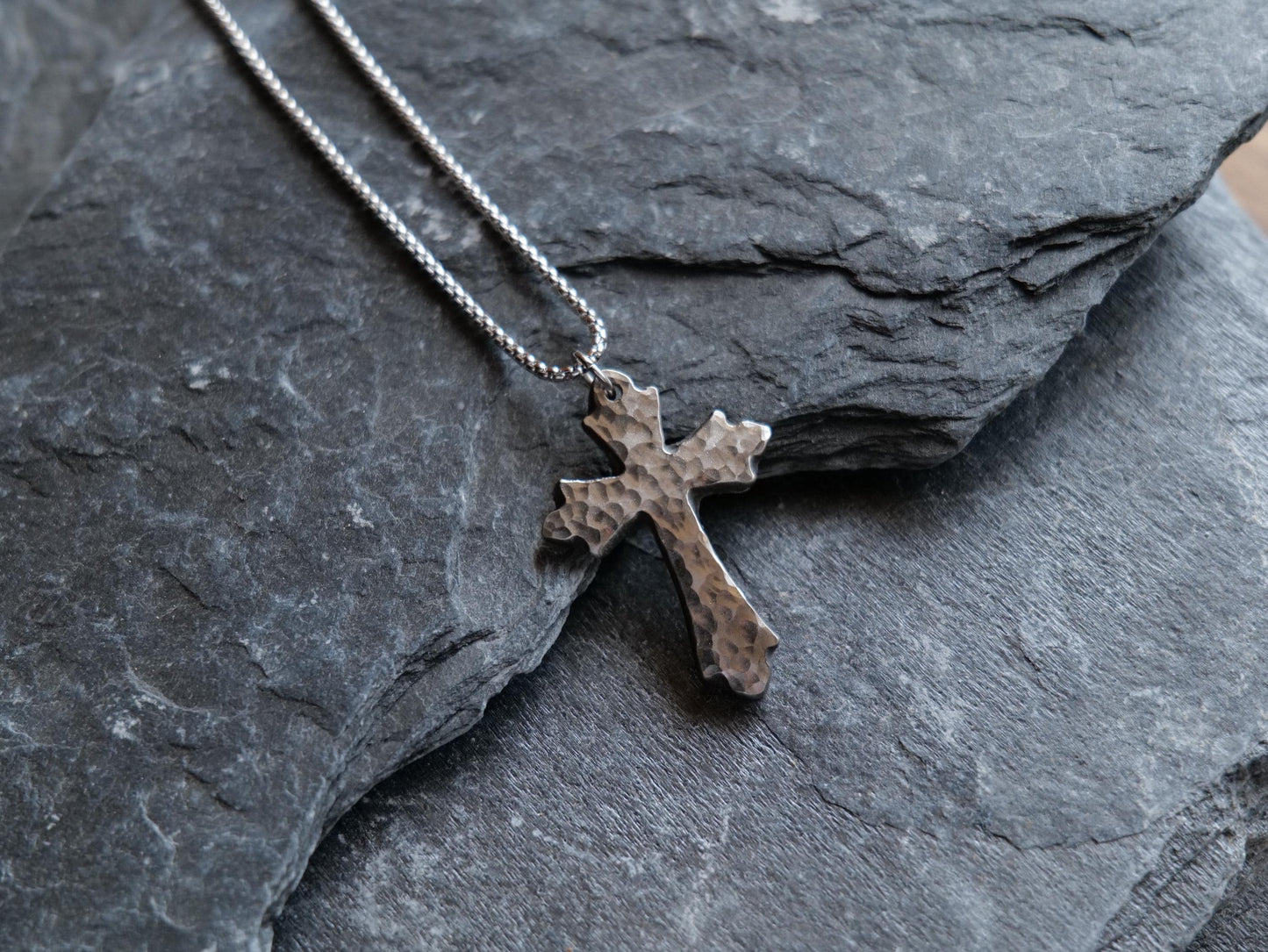 Hand Forged Fancy Cross * Stainless Steel Cross Pendant * Christian Gift for Men or Women * Cross Necklace * Hammered Steel Necklace