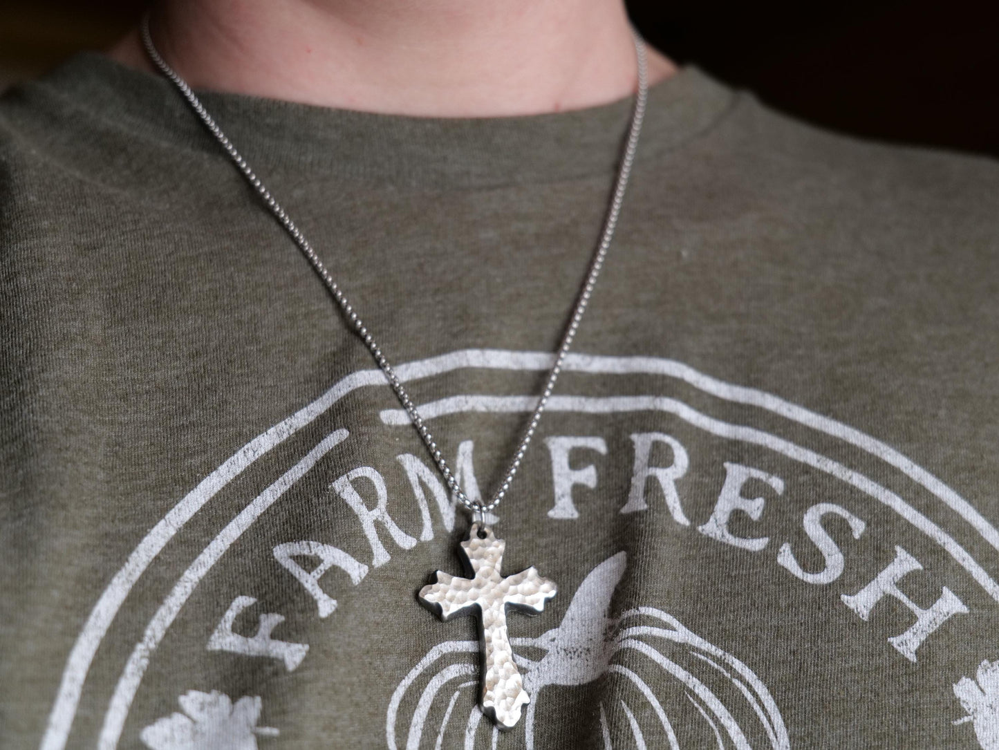 Hand Forged Fancy Cross * Stainless Steel Cross Pendant * Christian Gift for Men or Women * Cross Necklace * Hammered Steel Necklace