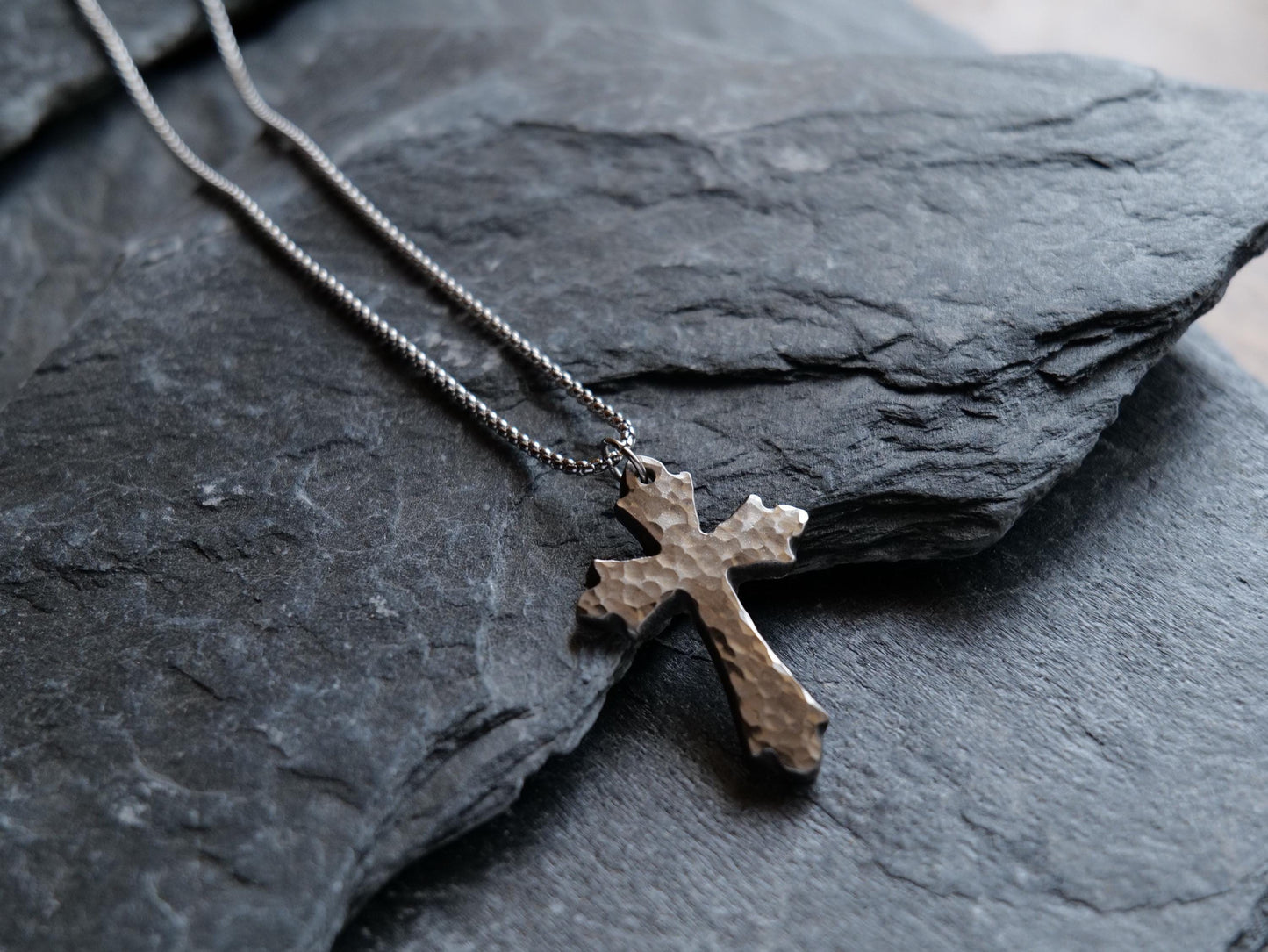 Hand Forged Fancy Cross * Stainless Steel Cross Pendant * Christian Gift for Men or Women * Cross Necklace * Hammered Steel Necklace