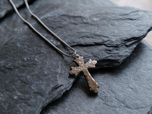 Hand Forged Fancy Cross * Stainless Steel Cross Pendant * Christian Gift for Men or Women * Cross Necklace * Hammered Steel Necklace