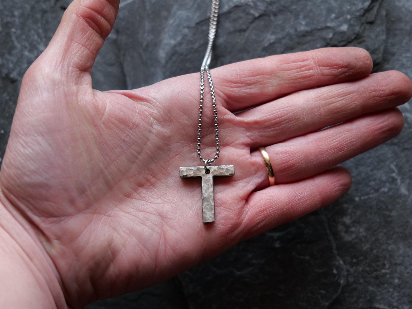 Hammered Stainless Steel Letter T Necklace * Tau Cross Necklace * St Anthony Cross Necklace * Forged Cross Necklace *Handmade Steel Necklace