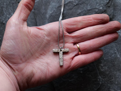 Hammered Stainless Steel Letter T Necklace * Tau Cross Necklace * St Anthony Cross Necklace * Forged Cross Necklace *Handmade Steel Necklace