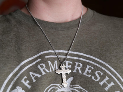 Forged Fleur De Lis Cross Necklace * Hand Forged Stainless Steel Cross * Hammered Cross Pendant * Christian Gift for Men or Women Jewelry