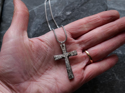 Hand Forged Large Stainless Steel Cross * Hammered Cross Pendant * Christian Gift for Men Women * Cross Necklace * Handmade Tapered Necklace