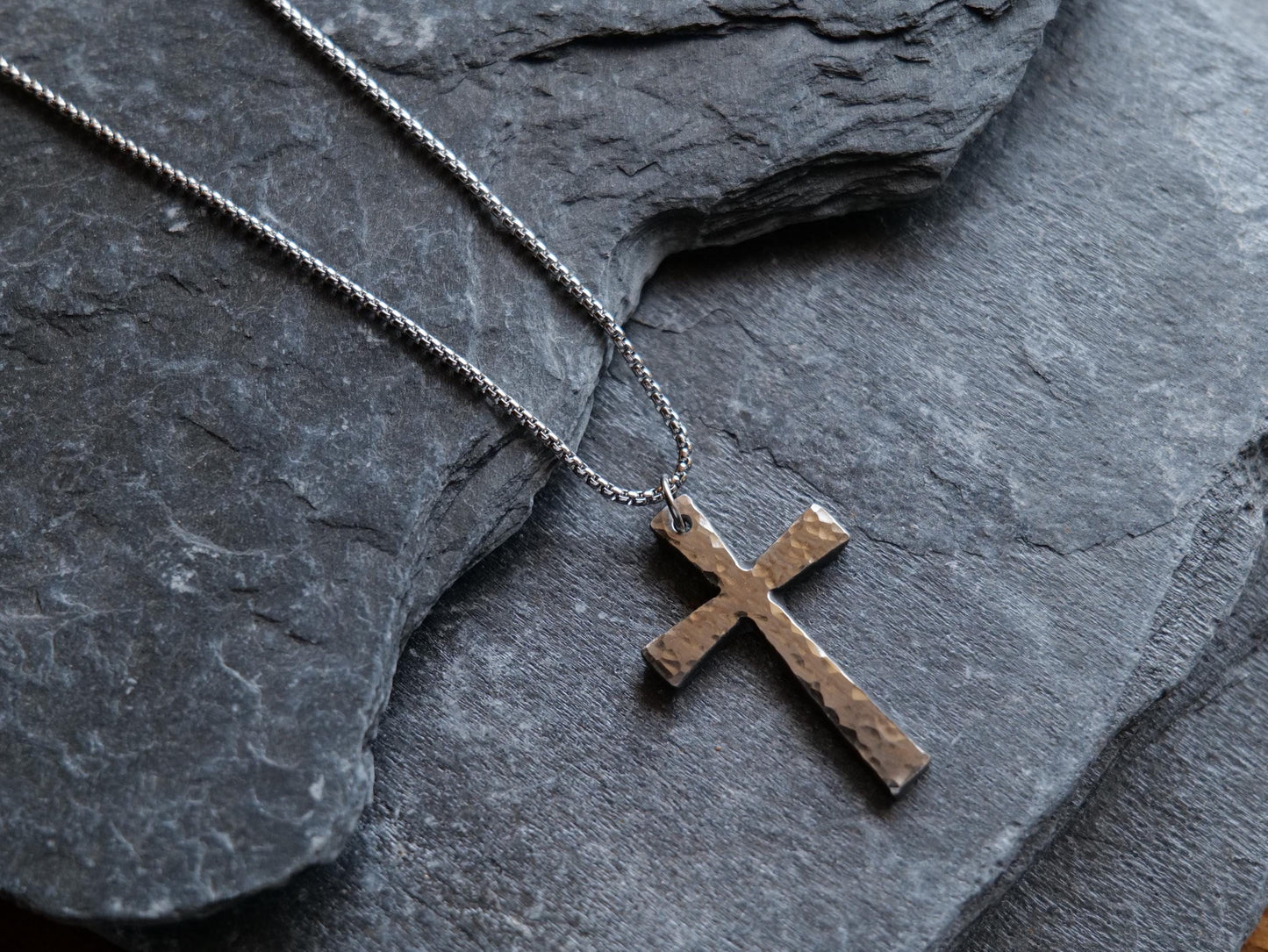 Hand Forged Large Stainless Steel Cross * Hammered Cross Pendant * Christian Gift for Men Women * Cross Necklace * Handmade Tapered Necklace