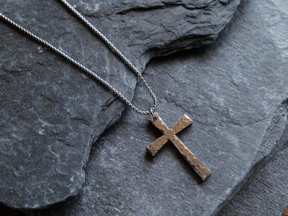 Hand Forged Large Stainless Steel Cross * Hammered Cross Pendant * Christian Gift for Men Women * Cross Necklace * Handmade Tapered Necklace