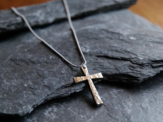 Hand Forged Large Stainless Steel Cross * Hammered Cross Pendant * Christian Gift for Men Women * Cross Necklace * Handmade Tapered Necklace