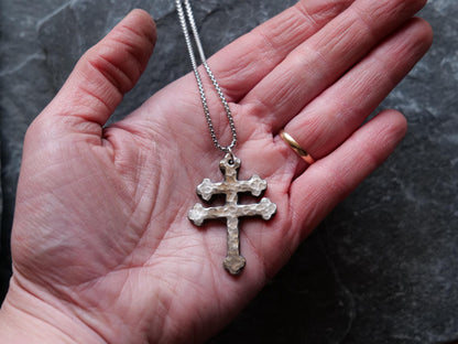 Forged Stainless Steel Patriarchal Cross Necklace * Cross of Lorraine Necklace * Gift for Men or Women *Double Cross Necklace * Slovak Cross