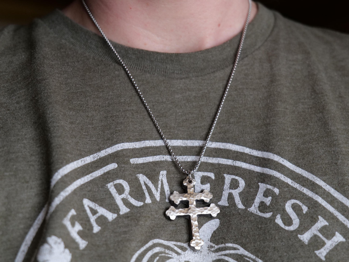 Forged Stainless Steel Patriarchal Cross Necklace * Cross of Lorraine Necklace * Gift for Men or Women *Double Cross Necklace * Slovak Cross