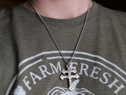 Forged Stainless Steel Patriarchal Cross Necklace * Cross of Lorraine Necklace * Gift for Men or Women *Double Cross Necklace * Slovak Cross
