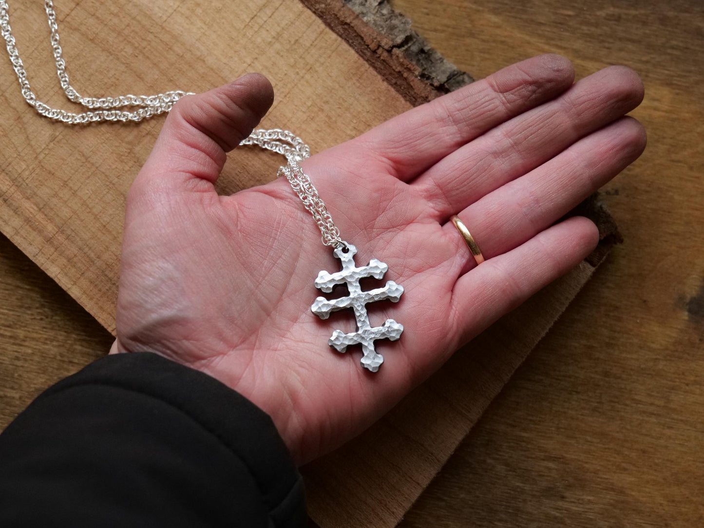 Forged Tri Bar Steel Cross Necklace * Orthodox Cross Pendant * Byzantine Catholic Jewelry * Forged Three Bar Cross Necklace