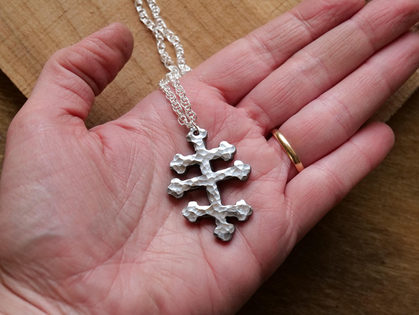Forged Tri Bar Steel Cross Necklace * Orthodox Cross Pendant * Byzantine Catholic Jewelry * Forged Three Bar Cross Necklace