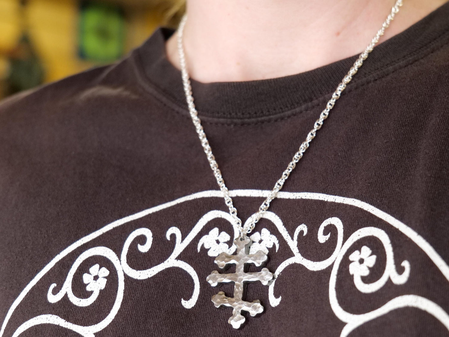 Forged Tri Bar Steel Cross Necklace * Orthodox Cross Pendant * Byzantine Catholic Jewelry * Forged Three Bar Cross Necklace