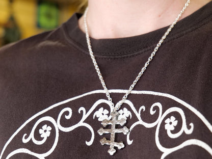 Forged Tri Bar Steel Cross Necklace * Orthodox Cross Pendant * Byzantine Catholic Jewelry * Forged Three Bar Cross Necklace