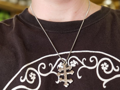 Forged Tri Bar Stainless Steel Cross Necklace * Hammered Orthodox Byzantine Catholic Cross Pendant * Gift for Men or Women * Three Bar Cross