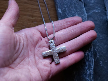 Hammered Stainless Steel Greek Cross Necklace * Plus Sign Pendant * Forged Cross Necklace * Handmade Steel Necklace