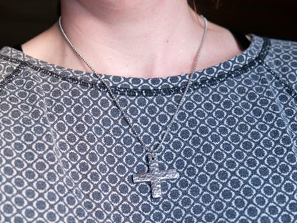 Hammered Stainless Steel Greek Cross Necklace * Plus Sign Pendant * Forged Cross Necklace * Handmade Steel Necklace